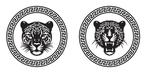 Jaguar Logos Set Surrounded With Artwork Circular Design isolated on a white background