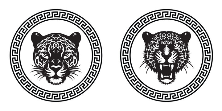 Jaguar Logos Set Surrounded With Artwork Circular Design isolated on a white background