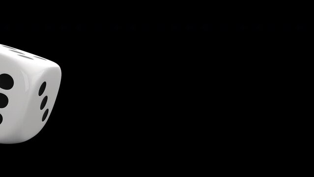 A 3d render white dice transition on a transparent alpha channel background for drag and drop use!..
