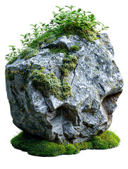 A large rock with moss growing on it. Transparent background