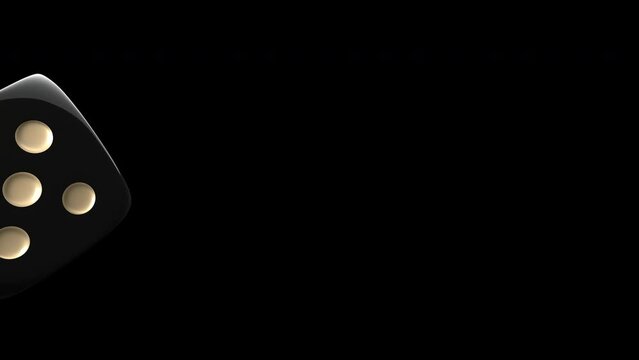 A 3d render black and gold dice transition on a transparent alpha channel background for drag and drop use!..