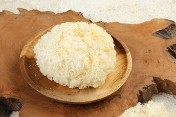 Dried snow fungus (Tremella fuciformis) on white background