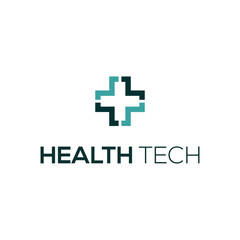 Fototapeta premium Pixel care logo concept, Health technology logo design vector template