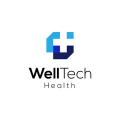 Obraz premium Pixel care logo concept, Health technology logo design vector template