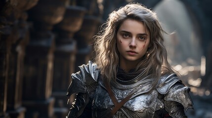 Fierce female warrior in dark fantasy armor