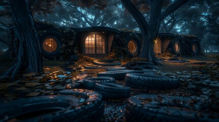 A hobbit house in the middle of a forest - obrazy, fototapety, plakaty