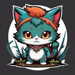 Fototapeta premium Whimsical Chibi Cat Illustration Suitable for Logo Mascot