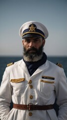 Fototapeta premium Portrait of the captain. Postcard for Sailor's Day.