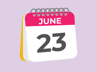 June 23 calendar reminder. 23 June daily calendar icon template. Calendar 23 June icon Design template. Vector illustration
