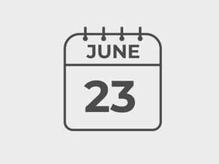 June 23 calendar reminder. 23 June daily calendar icon template. Calendar 23 June icon Design template. Vector illustration
