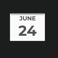 June 24 calendar reminder. 24 June daily calendar icon template. Calendar 24 June icon Design template. Vector illustration
