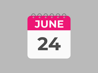 June 24 calendar reminder. 24 June daily calendar icon template. Calendar 24 June icon Design template. Vector illustration
