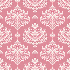 Pink and white damask vector seamless pattern. Vintage, paisley elements. Traditional, Turkish motifs. Great for fabric and textile, wallpaper, packaging or any desired idea.