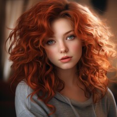 Fototapeta premium Captivating redhead with striking blue eyes