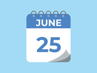 June 25 calendar reminder. 25 June daily calendar icon template. Calendar 25 June icon Design template. Vector illustration
