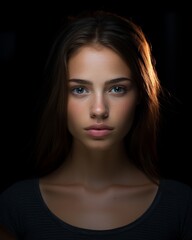 Fototapeta premium Pensive young woman with dark hair and intense gaze