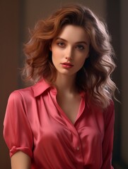 Fototapeta premium Glamorous woman in pink blouse