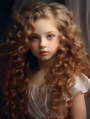 Fototapeta premium Captivating Portrait of a Curly-Haired Girl