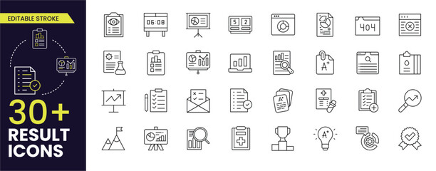 Result Stroke icon collections. Containing feedback, opinion, questionnaire, poll, research, data collection, review and satisfaction icons. Stroke icon collection Outline icon