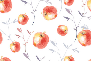 Seamless pattern apple and leaf painted watercolor.Designed for fabric luxurious and wallpaper, vintage style.Botanical pattern illustration.Fruit pattern background.