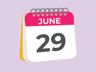June 29 calendar reminder. 29 June daily calendar icon template. Calendar 29 June icon Design template. Vector illustration
