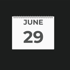 June 29 calendar reminder. 29 June daily calendar icon template. Calendar 29 June icon Design template. Vector illustration
