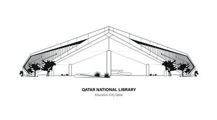 Beautiful View of Qatar National Library in Education City Qatar