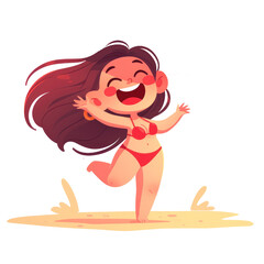 illustration of a smiling cute chubby woman in a red bikini isolated on transparent background