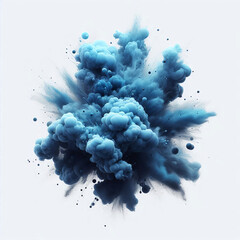A blue smoke explosion isolated on white background