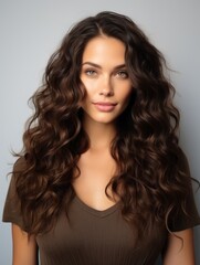 Naklejka premium beautiful woman with long curly brown hair