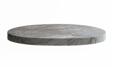 A grey marble table with a black and white pattern