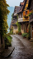 Fototapeta premium Charming cobblestone street in a quaint european village
