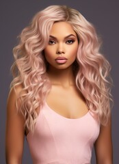 Fototapeta premium glamorous woman with long curly pink hair