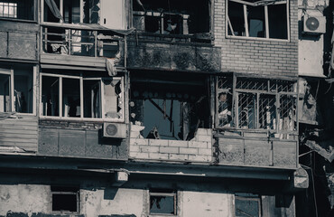 destroyed and burned houses in the city Russia Ukraine war