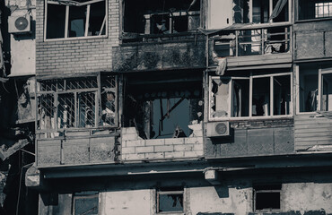 destroyed and burned houses in the city Russia Ukraine war