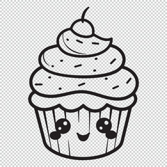 Black simple cupcake mascot logo icon, vector illustration on transparent background