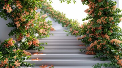Fototapeta premium A staircase with a beautiful garden of flowers and vines
