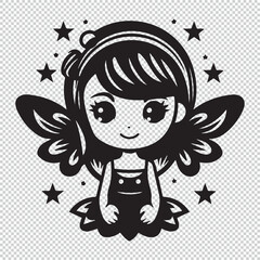 Black simple fairy mascot logo icon, vector illustration on transparent background