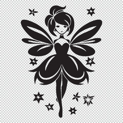 Black simple fairy mascot logo icon, vector illustration on transparent background