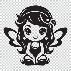 Black simple fairy mascot logo icon, vector illustration on transparent background