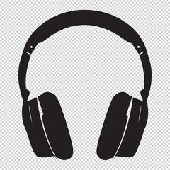 Black simple headphones logo icon, vector illustration on transparent background