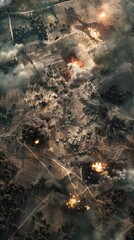 A drones-eye view of a battlefield highlighting troop movements explosions and the overall scope of conflict - obrazy, fototapety, plakaty