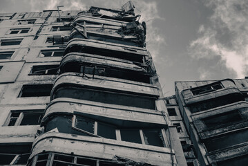 destroyed and burned houses in the city Russia Ukraine war