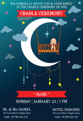 Cradle ceremony invitation and greeting card with half moon theme.