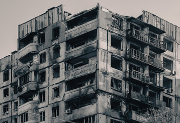 destroyed and burned houses in the city Russia Ukraine war