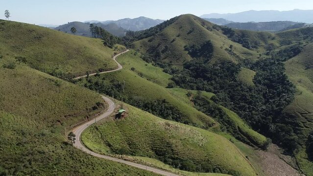 Aerial view of Monteiro Lobato Road (SP-050) and mountains of Serra da Mantiqueira, near S&atilde;o Francisco Xavier - S&atilde;o Jos&eacute; dos Campos, S&atilde;o Paulo, Brazil