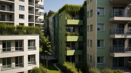 Modern apartment buildings in a green residential area