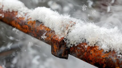 Close-up of a hot iron rod being cooled in snow, steam and sizzle effects