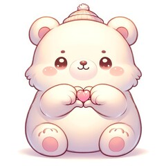 A cute cartoon bear with a pink heart