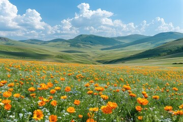 Fototapeta premium beautiful hills covered with wildflowers on a sunny day professional advertising food photography